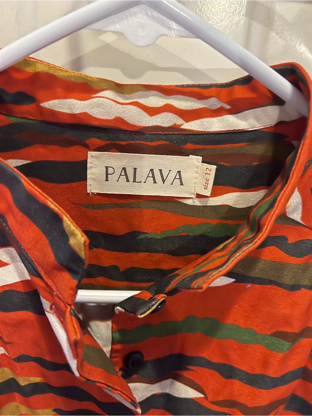 PALAVA Train Station Orange Striped Button-Down Shirt Dress